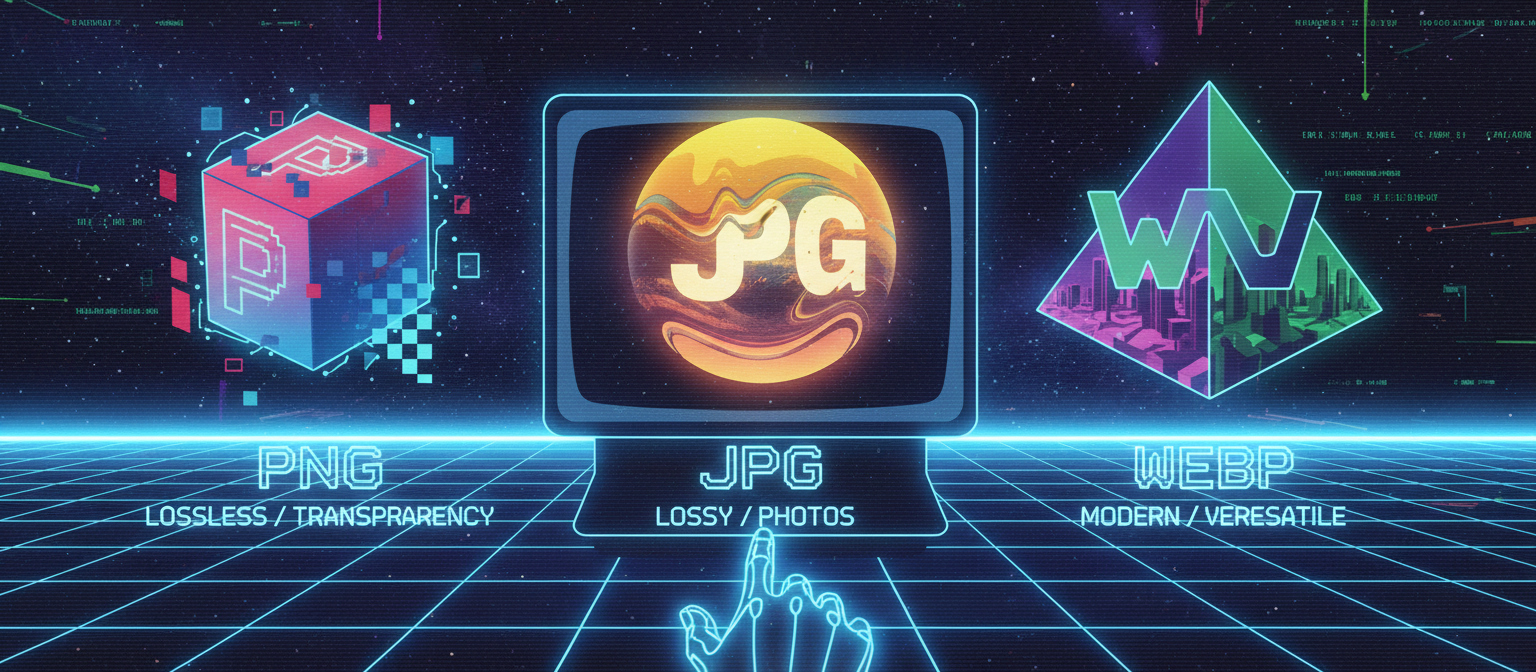 PNG vs JPG vs WEBP image format comparison guide by ConvertKr