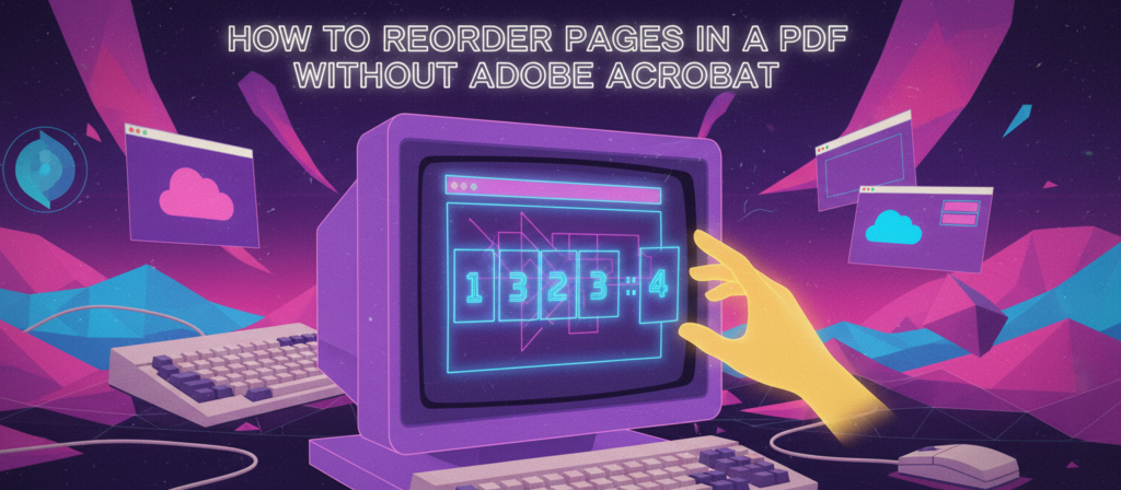 Dragging and dropping PDF page thumbnails to rearrange their order using a free online tool.