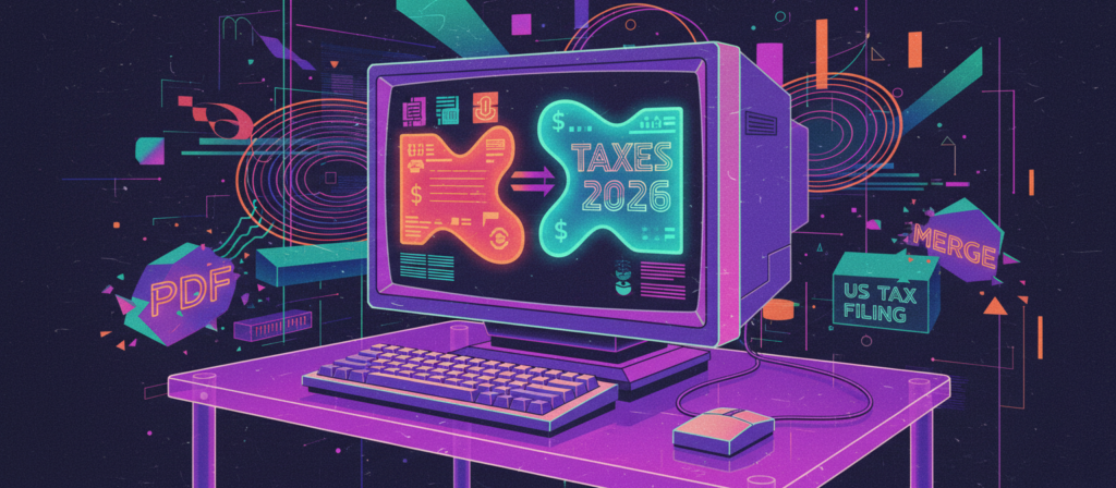 Screenshot showing multiple bank statement PDFs being merged into one file for US tax filing