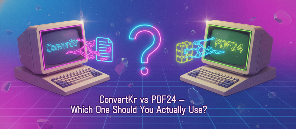 ConvertKr versus PDF24 comparison showing browser-based versus desktop-install PDF tools