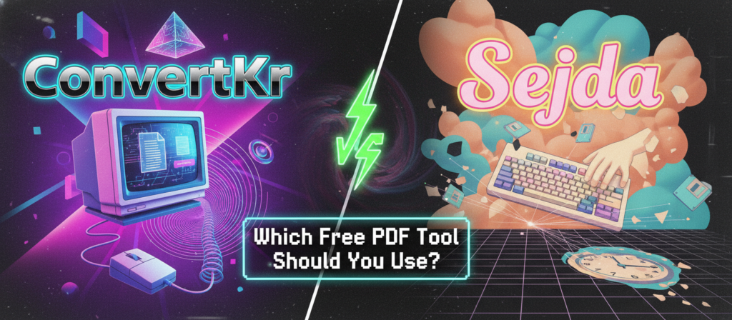 ConvertKr versus Sejda — comparison of free PDF tools showing daily task limits and features