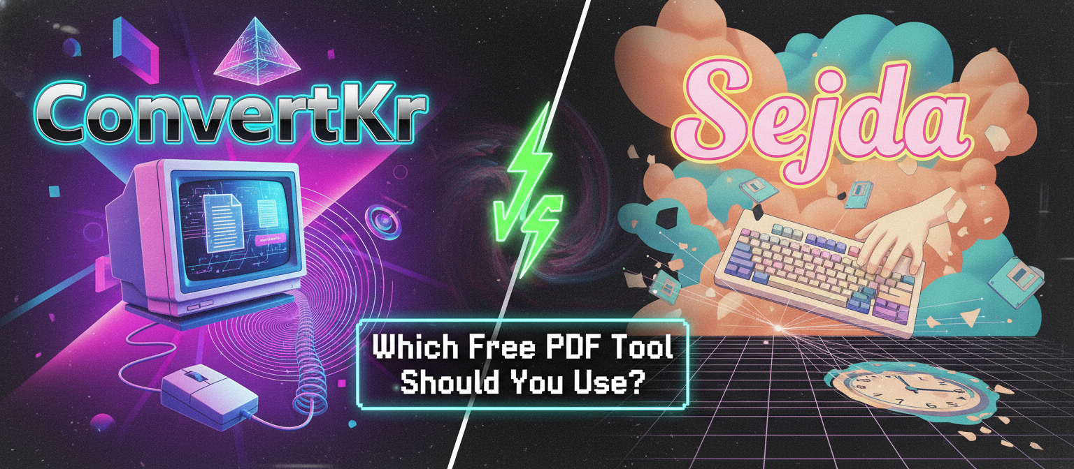 ConvertKr versus Sejda — comparison of free PDF tools showing daily task limits and features